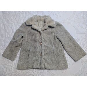 🧥 Vintage Faux Fur Coat Peach Buttons Satin Lining Approx. Medium